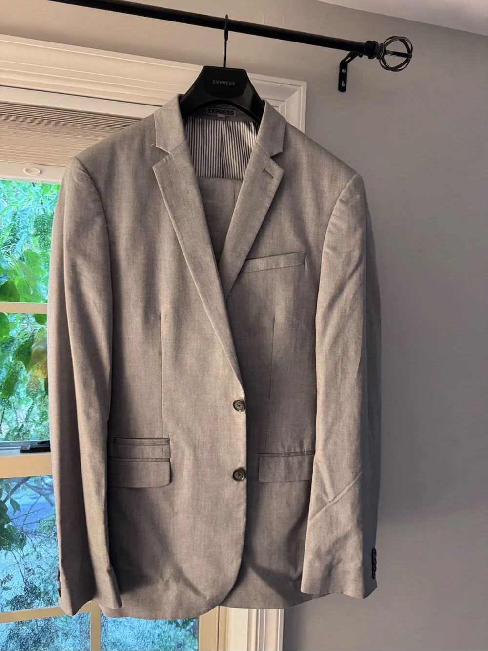 Express Light Gray Men's Two-Button Suit jacket and pants